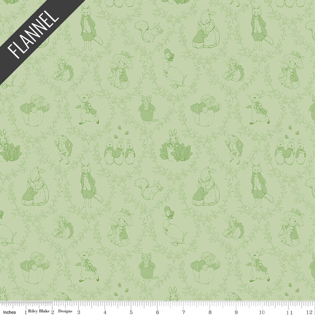 Peter Rabbit and Friends Toile Flannel in Fern (f16790-fern) | Designer Flannel | Riley Blake Designs | Riley Blake